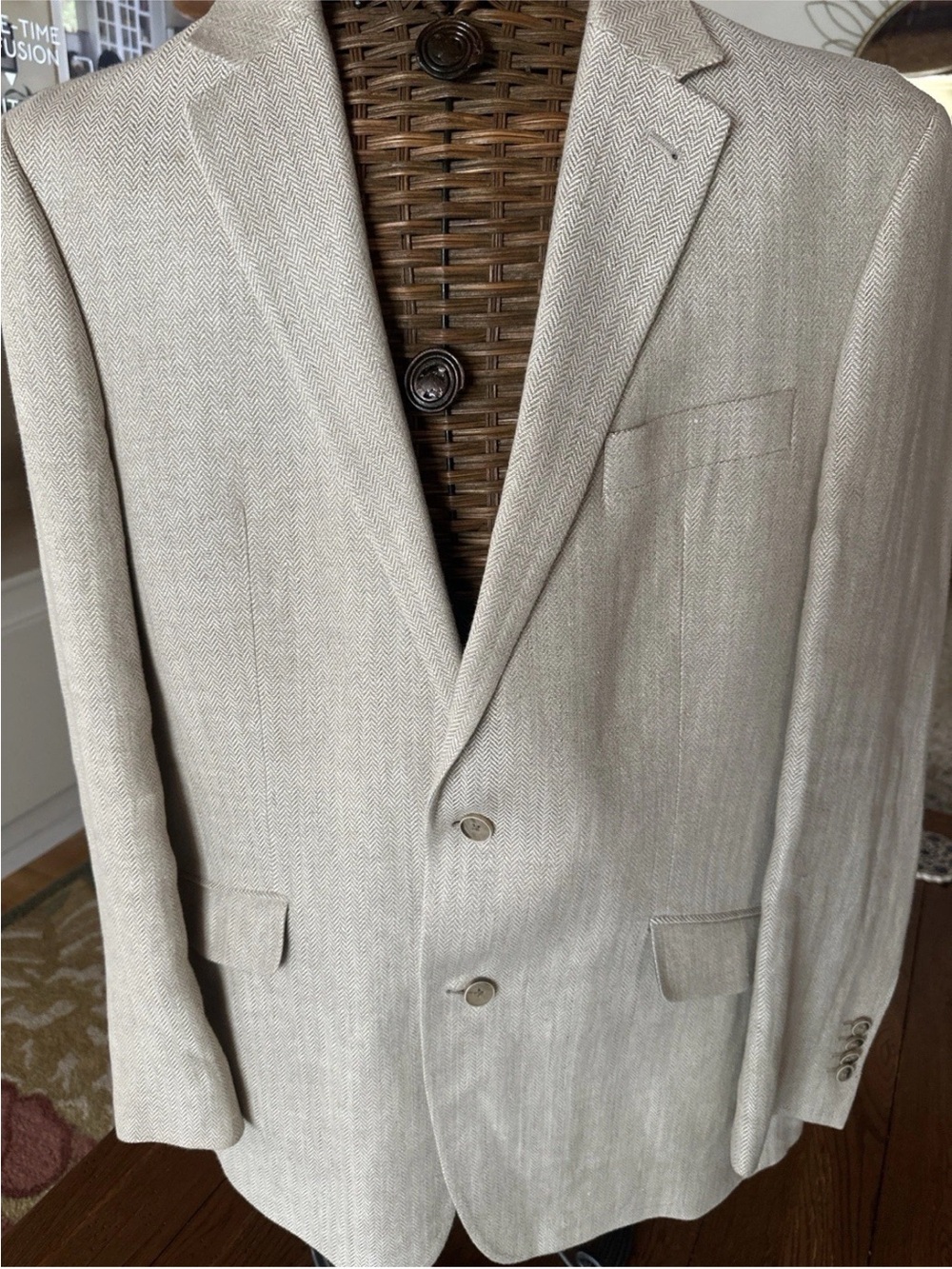 Joseph Abboud Linen Blazer 44L Herringbone Italian Fabric Lined Sport Coat